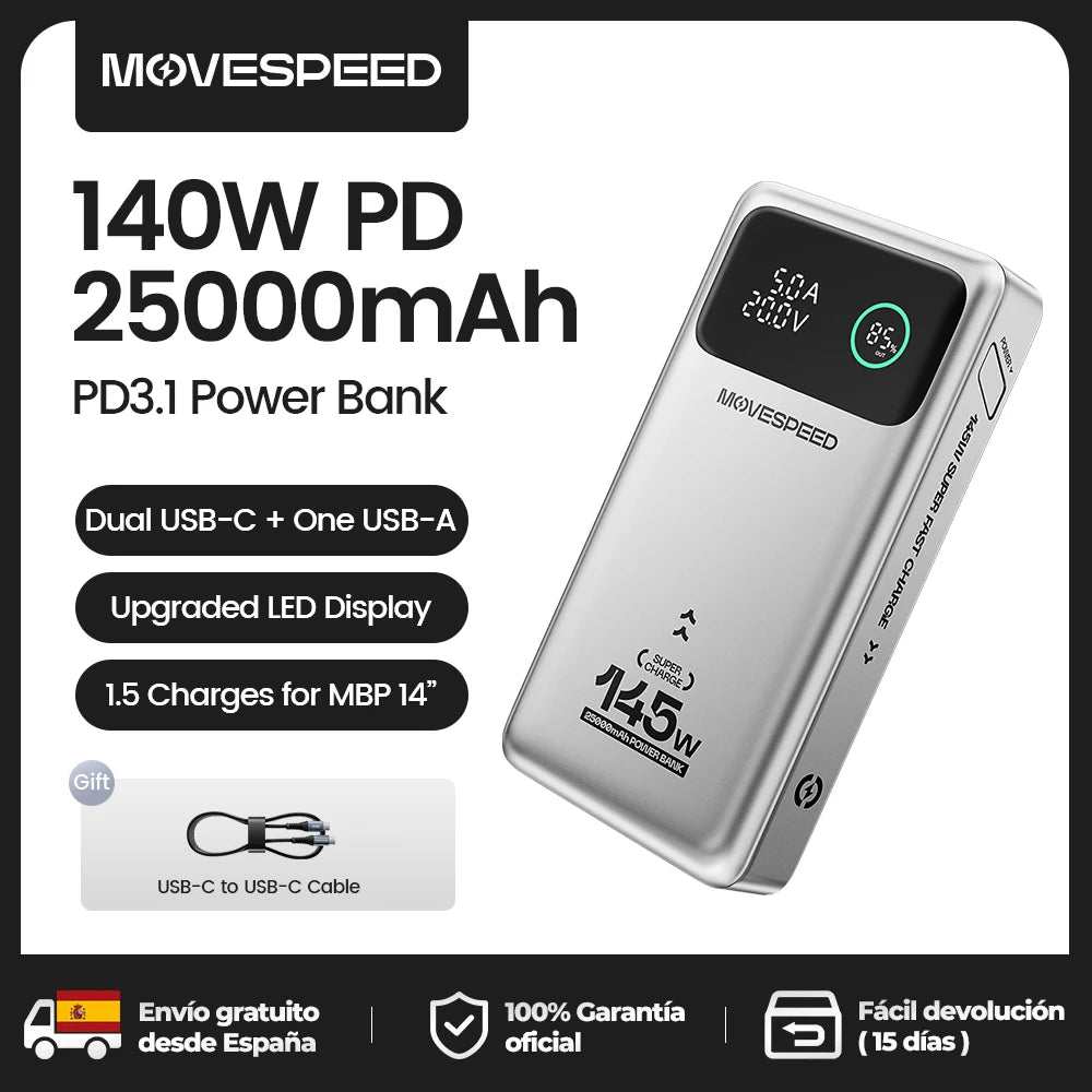 Banco de energía M25Pro de 140 W con carga rápida